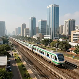 futuristic city in nigeria with trains and building