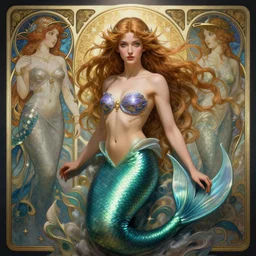goddess of mermaid from every place ever, highly detailed, digital painting, artstation, concept art, smooth, sharp focus, illustration, Unreal Engine 5, 8K, art by Ross Tran and Greg Rutkowski and Alphonse Mucha