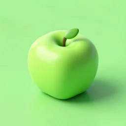 studio shot of green apple shaped like a cube, isometric perspective, center frame, green background