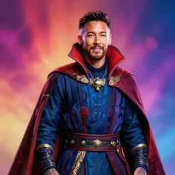 photo of Neymar as Doctor Strange. cinematic, hyper realism, high detail, 8k, Vibrant colors, Smooth gradients, High contrast, depth of field