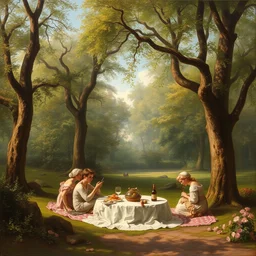 a beautiful painting of a picnic in a wooded park by francois boucher