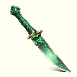 ornate emerald knife, fantasy illustration, medieval era, blank background, studio lighting, hand - drawn digital art