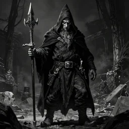 A dwarf thief. Dark Fantasy, Film Noir, Black and White. High Contrast, Mike Mignola, D&D, OSR