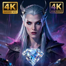 ( ( ( ( ( hyperrealist distant portrait of sylvanas windrunner on a diamond planet where it rains colors. ) ) ) ) ) by bayard wu, fantasy, photorealistic, octane render, unreal engine, dynamic lighting, trending on artstation, poster, volumetric lighting, very detailed faces, 4 k, award winning
