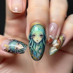 nail art, victo ngai cute cthulhu, manucure nail design, highly detailed, high quality, by ross tran and studio ghibli and alphonse mucha, artgerm