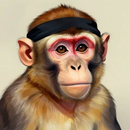 portrait of a macaque wearing a black headband, in the style of piccaso