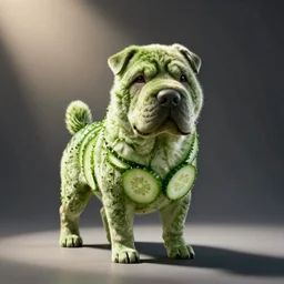 a sharpei dog made of cucumbers