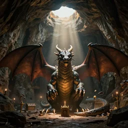 the treasure room of smaug the dragon, light comes from a hole at the top of the massive cavern, kenne gregoire