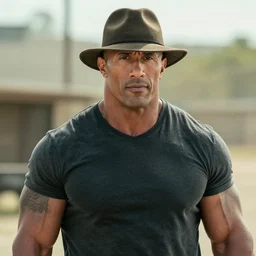 film still of dwayne the rock johnson as rick grimes wearing a hat in the new walking dead tv series, 4 k