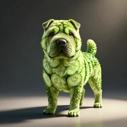 a sharpei dog made of cucumbers, octane render