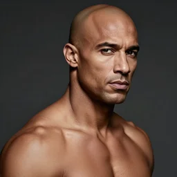 photo of a bald shirtless body building man with the head of jada pinkett