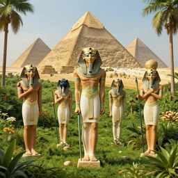 symmetry!! egyptian gods in a lush green ancient egypt, pyramids, surreal, dreamlike, lucid dream, very detailed, perfect lighting, perfect composition, 4 k, artgerm, derek zabrocki, greg rutkowski