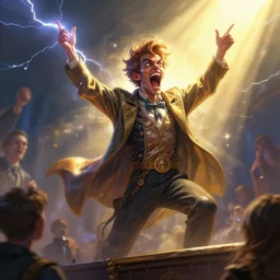 a crazy action painting of prince giving a sermon as a crazy preacher, lightning bolts, sunbeams, madness, highly detailed, digital painting, artstation, smooth, sharp focus, dynamic lighting by delphin enjolras, ultrarealistic, cinematic, octane render