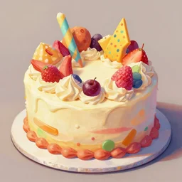 a colorful digital painting of a cake with lots of sweets on it, by greg rutkowski and james gurney, trending on artstation