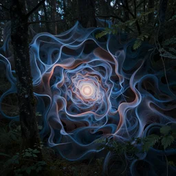 photo of a distortion in the fabrics of space and time, in the forest. Fantasy magic style. Highly detailed 8k. Intricate. Nikon d850 55mm. Award winning photography.