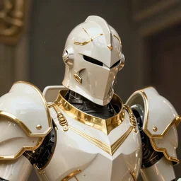 A knight in ivory white mecha armor with gold trim, bust portrait, art by Eugenia firs ArtStation, Octane render, intricate detail, smooth, sharp focus,