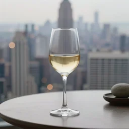 5 5 mm photo of wine - glass on a zen minimalist table with bokeh new york city skyline in the background. highly detailed 8 k. intricate. lifelike. soft light. nikon d 8 5 0.
