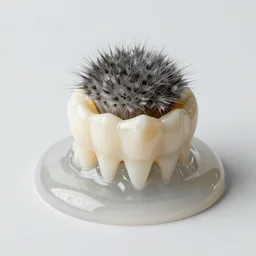 teeth and hairy ball in transparent goo