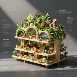 colorful infographic sectional diagram of an organic building
