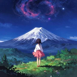 mononoke, mountain landscape, night sky, digital art, digital painting, celestial, majestic, playful, colorful