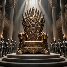 giant throne from game of thrones in a gigantic palace room filled with knights, concept art, artstation