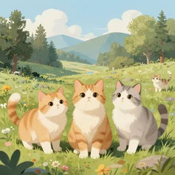 a beautiful scenic painting of a group of adventurers cats