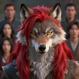 beautiful headshot portrait of a black male anthropomorphic wolf fursona long red hair. character design by cory loftis, fenghua zhong, ryohei hase, ismail inceoglu and ruan jia. artstation, volumetric light, highly detailed, photorealistic, fantasy, rendered in octane