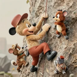 vintage cartoon animals rock climbing illustration, 4 k post - processing highly detailed by wlop, junji murakami, mucha klimt, sharandula, hiroshi yoshida, artgerm, craig mullins