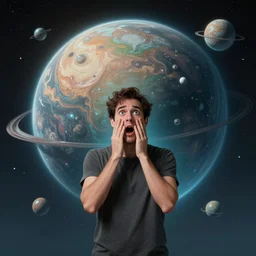 a man astonished by an alien planet, digital art, trending on artstation
