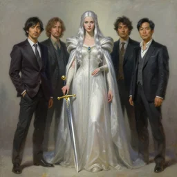 greg manchess painting of queen of zokra, silver white hair, long gown, sorceress sword, soft lighting, trending on artstation, by huang guangjian and gil elvgren and sachin teng
