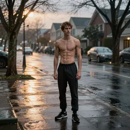 Billy Herrington spots the skinny gym newcomer on a winter rainy day, realism