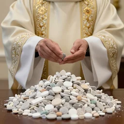 catholic priest blessing a pile of illicit substances