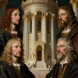 Solomon's Temple and Gödel's Incompleteness Theorem, by Micheal Whelan and Eugène Delacroix and Francis Bacon and Hieronymus Boch, artistic, light brazen, realistic fantasy, beautiful faces aesthetic, establishing shot, 8k resolution, dramatic lighting