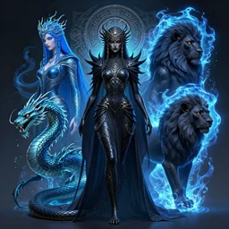 tribal cryptic shadow queen, ancient power, black mamba, water dragon, blue widow, black lioness, plasma halo, intricate artwork by artgerm, greg rutkowski, and kilian eng, symmetrical!!! digital illustration, hyper detailed!!!, super sharp, crisp, smooth, vibrant colors!!! smooth gradients!!!! depth of field, aperture f 1. 2