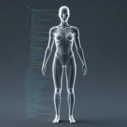 unreal, the human body shape made of code zero and one, delicate, surreal