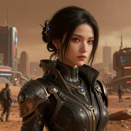 Сyberpunk style portrait in a crowded city on Mars, Neo Norilsk, sci-fi, fantasy, intricate, very very beautiful, elegant, highly detailed, smooth, Unreal Engine 5, sharp focus, by Evgeny Zubkov, by Marat Zakirov, trending on Behance