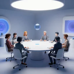 pataphysical 3 d rendering of a meeting that takes place in the metaverse