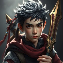 a masterpiece portrait of nezha, handsome kid wear holding spear, fantasy character portrait, hyper detailed, digital painting, 8 k realistic, trending on artstation, sharp focus, dof, by ne zha ( 2 0 1 9 ), fenghua zhong, artgerm, ne zha from smite, tsuyoshi nagano, top lighting