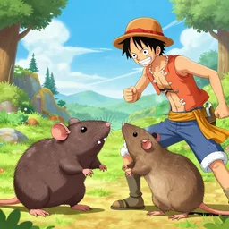 luffy and nami fighting giant rats