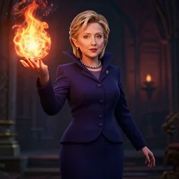 hilary clinton as an evil elven princes casting a fireball anime style, moody lighting, octane render