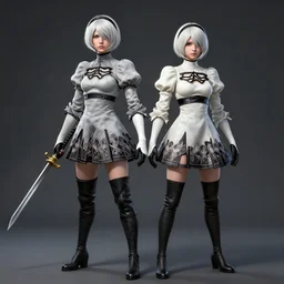 full body league of legends portrait of 2 b nier automata, au naturel, hyper detailed, digital art, trending in artstation, cinematic lighting, studio quality, smooth render, unreal engine 5 rendered, octane rendered, art style by klimt and nixeu and ian sprigger and wlop and krenz cushart.
