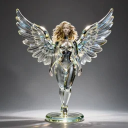 a glass statue of a Beyonce with wings on it's back, studio photography, detailed, in focus