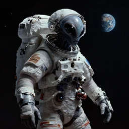 a dark space alien is encountered during a space walk on planet Enduria b, in the style of Wayne Barlowe