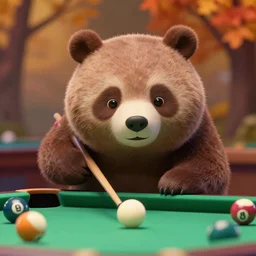 very beautiful portrait of an extremely cute and adorable bear playing pool smooth, perfect face, fantasy, character design by mark ryden and pixar and hayao miyazaki, sharp focus, concept art, harvest fall vibrancy, intricate detail, cinematic lighting, hyperrealistic, 3 5 mm, diorama macro photography, 8 k, 4 k