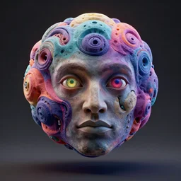 a multicolor mandelbulb head god with eyes by alex gray and android jones, concept art, octane render, 8 k, unreal engine