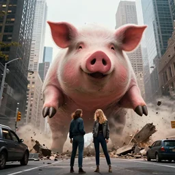 award winning photo of a giant kaiju pig destroying new york, wachowski sisters movie