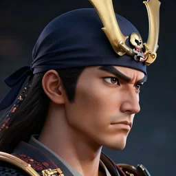 a profile picture of powerful japanese samurai wearing pirate bandana, detailed face, face symmetry, avenger, character concept portrait by moebius and laurie greasley, profile picture, 8 k, cinematic color grading