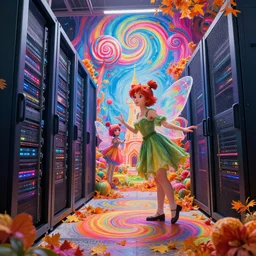 photo of datacenter : 2 whimsical fairy wonderland vibrant colors candyland wonderland : 4 gouache swirls detailed, design by mark ryden and pixar and hayao miyazaki, unreal 5, daz, hyperrealistic, octane render, cosplay, dynamic lighting, intricate detail, harvest fall vibrancy, cinematic
