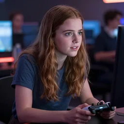 a still of young Amy Adams playing videogames, in the movie Arrival, highly detailed and intricate, bokeh, sharp image, cinematic lighting, 8k HDR
