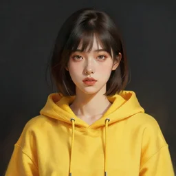 girl in yellow hoodie, portrait, illustration, cyberpunk